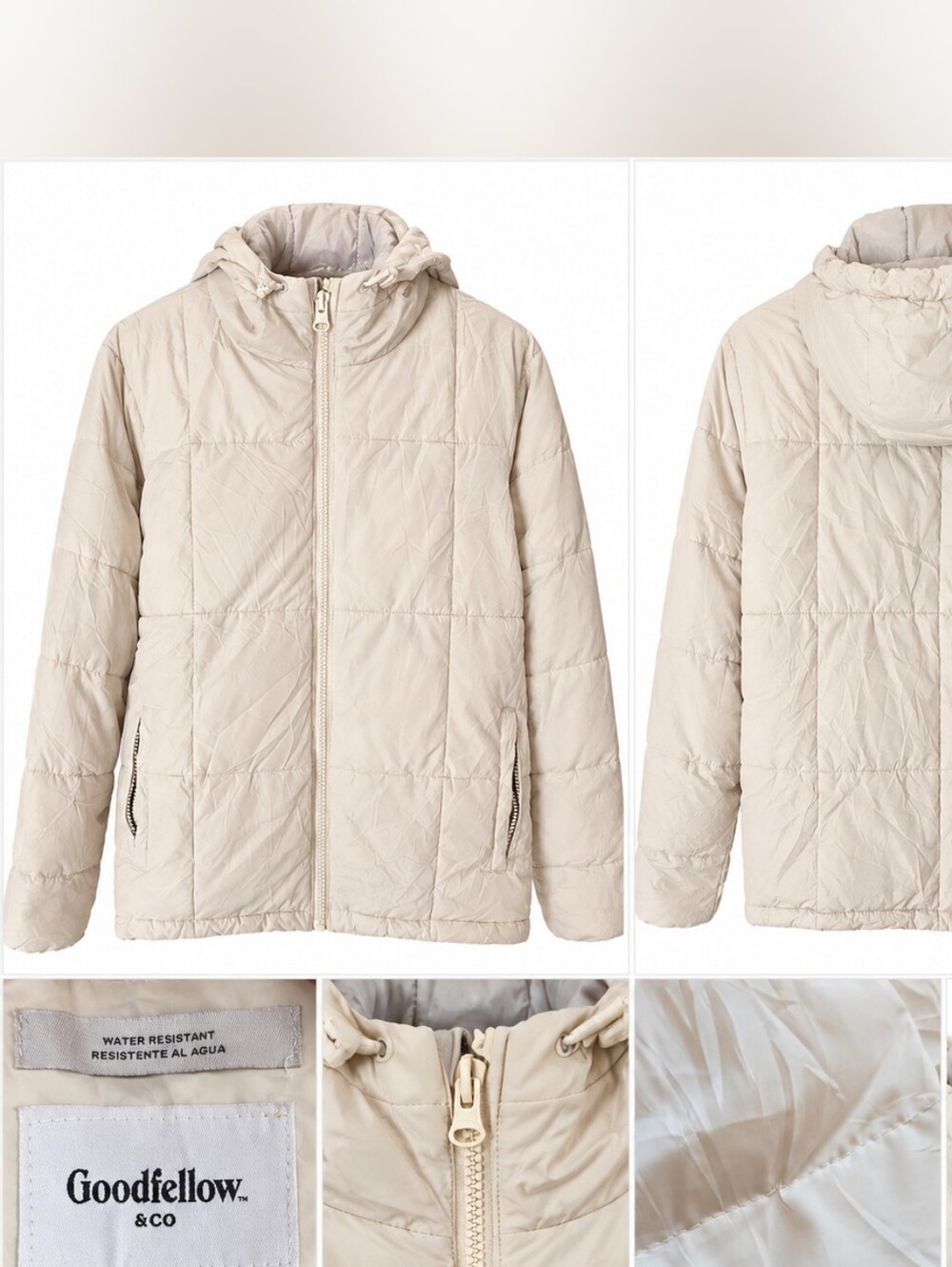 Goodfellow & Co Hooded Puffer Jacket – Ivory/Cream – Size S.